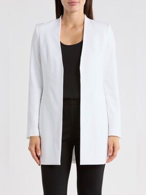 Calvin Klein White Longline Open-Front Blazer MSRP $159